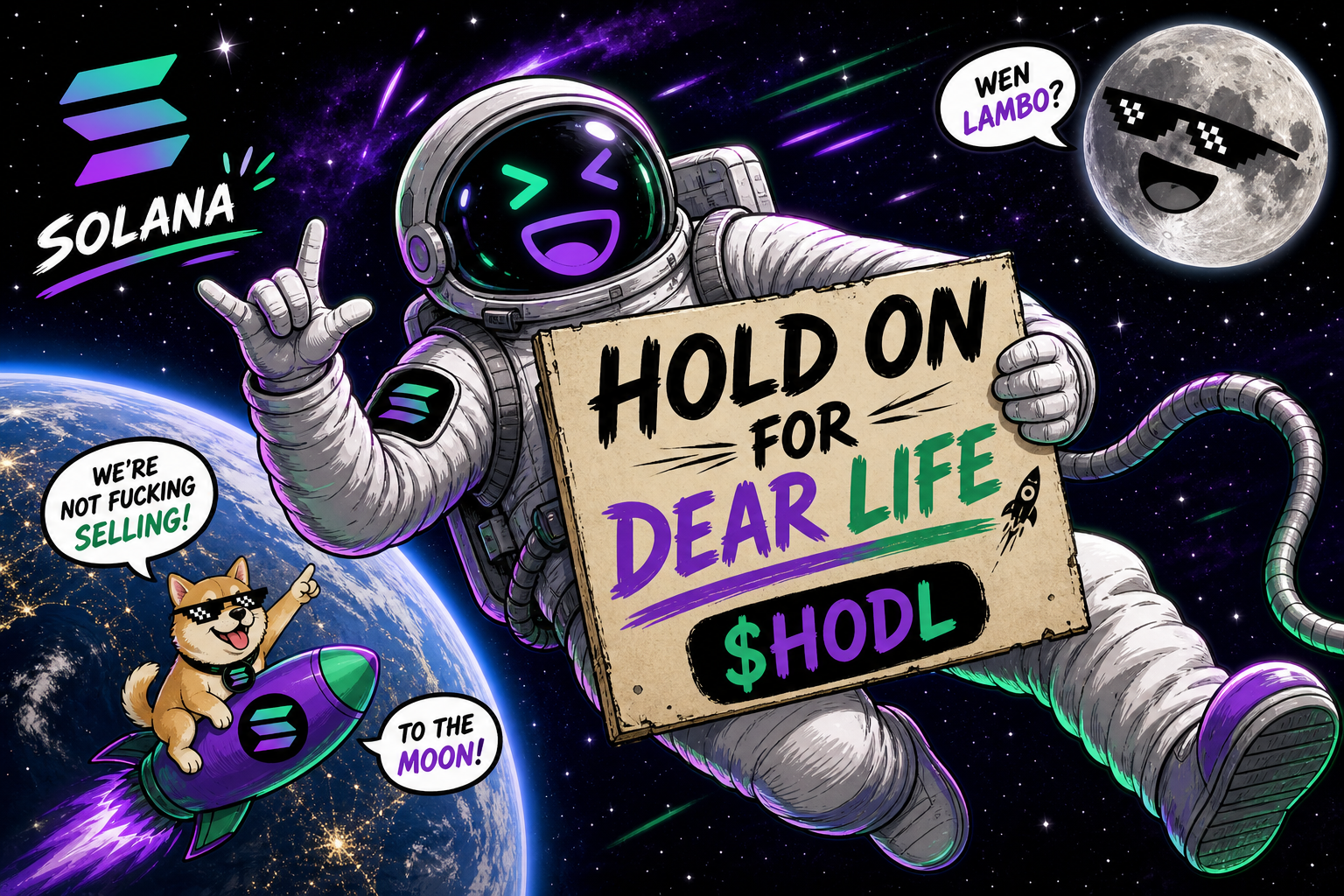 Astronaut holding HODL sign in space